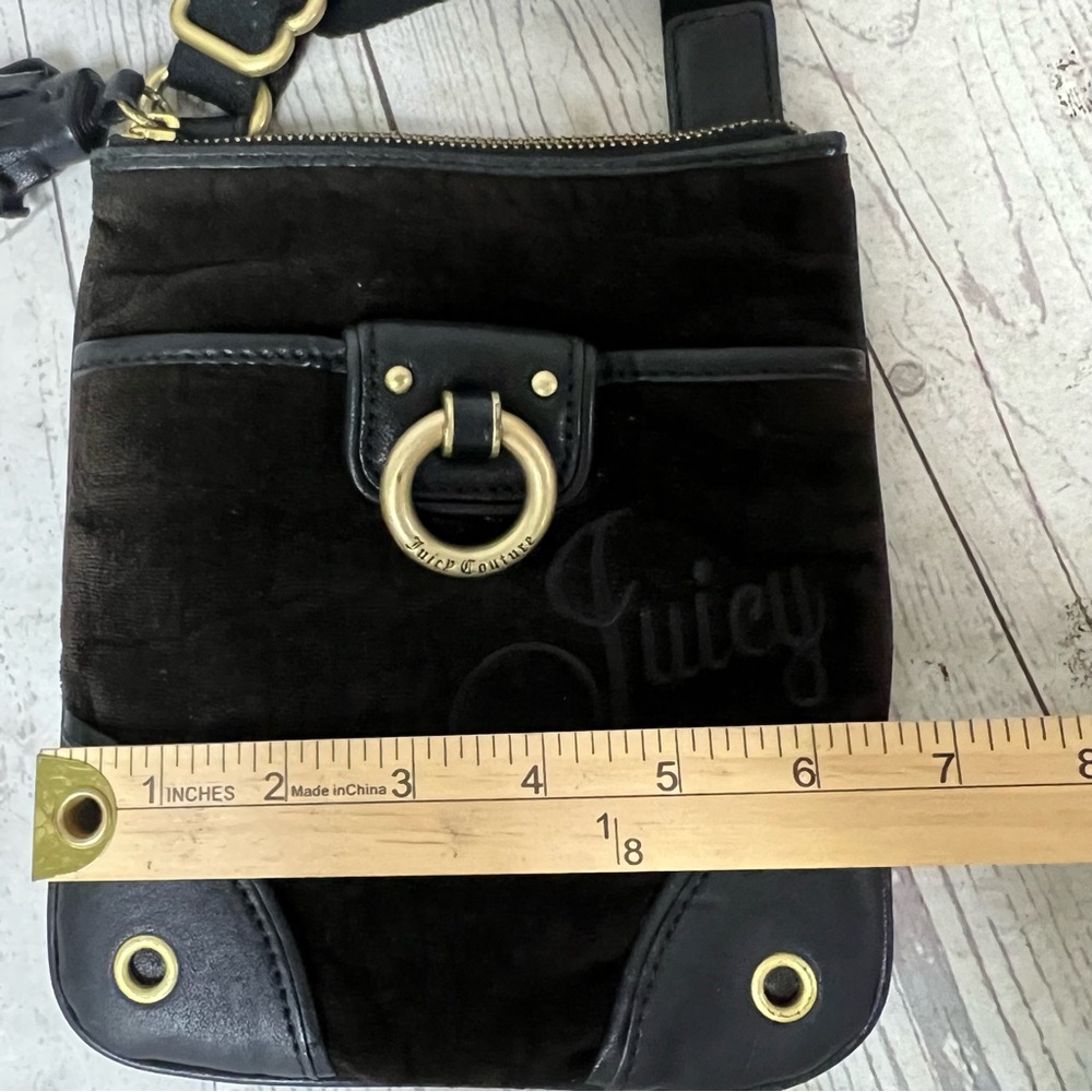 Vintage Juicy Couture Brown Velour Leather Crossbody Bag Purse Tassel Y2K - Picture 7 of 14